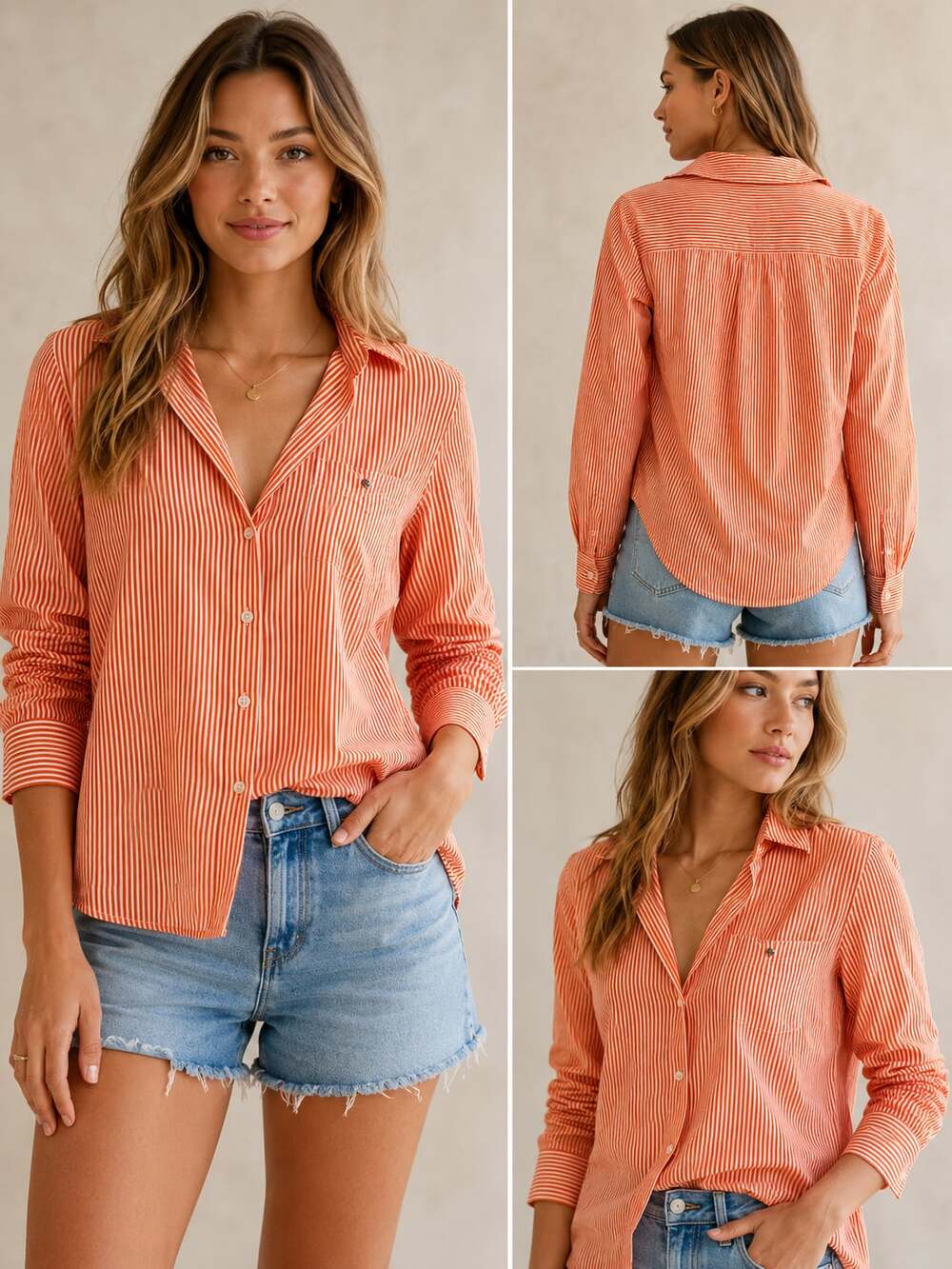 Kate Spade New York Orange White Striped Long Sleeve Button Down Shirt Size 4